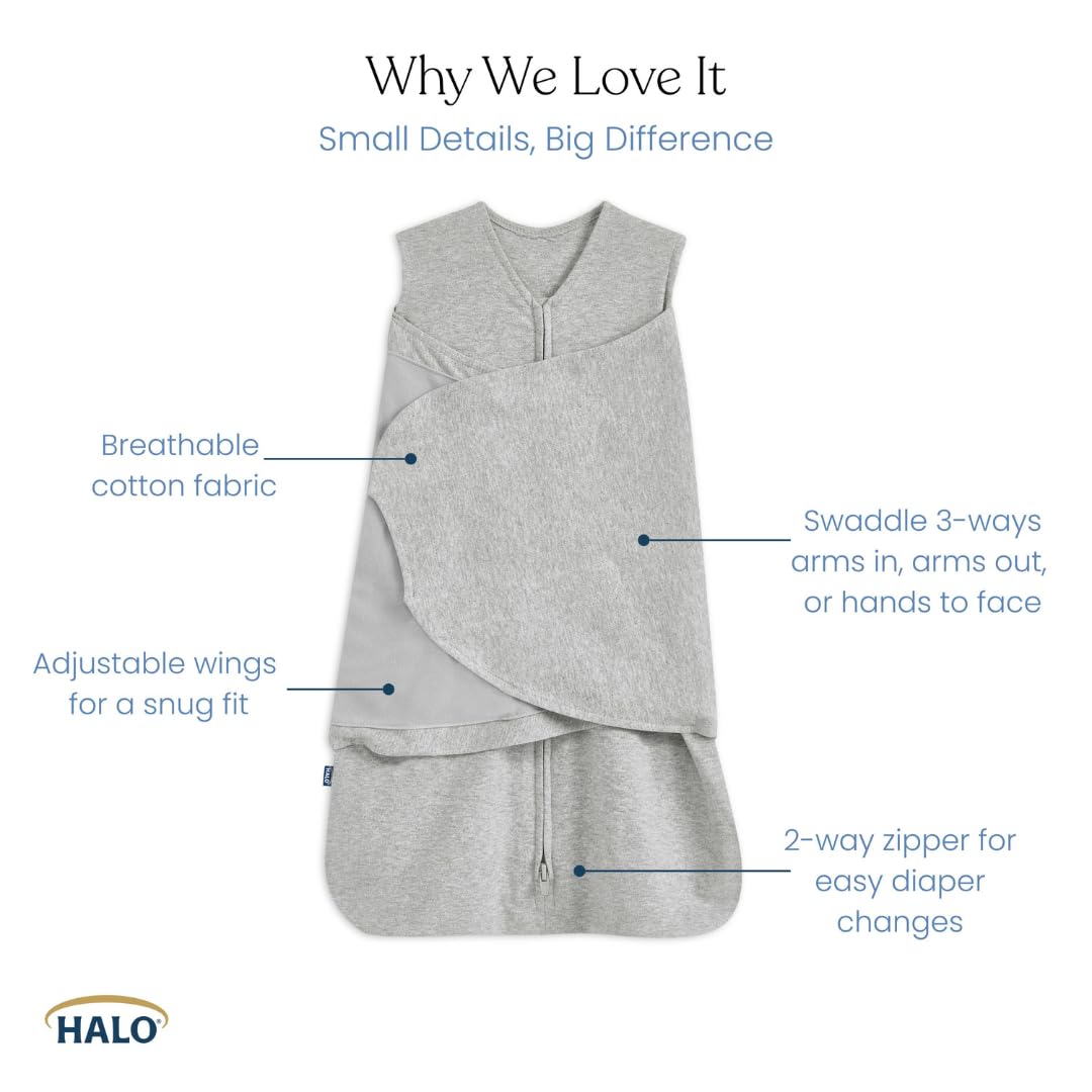 HALO SleepSack Swaddle | Cotton | 1.5 TOG | 68-75°F | 6-12 lbs |Baby Blue