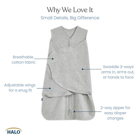 HALO SleepSack Swaddle | Cotton | 1.5 TOG | 68-75°F | 6-12 lbs |Baby Blue