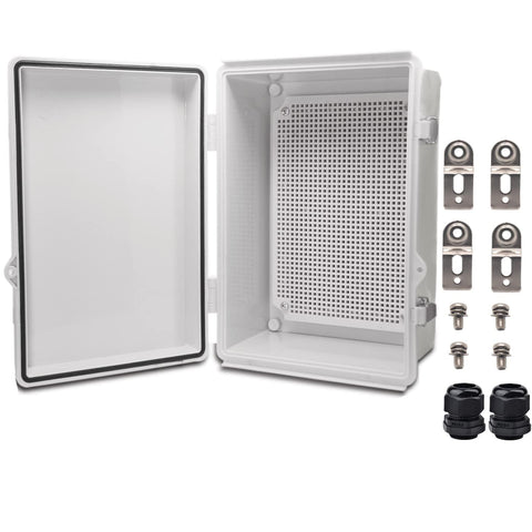 Outdoor Waterproof Electrical Box Junction Box Weatherproof IP67 ABS Plastic Enclosure Switch Router Project Box Electronics Enclosure with Mounting Plate Wall Bracket Grey 11.1"x7.5"x5.1"