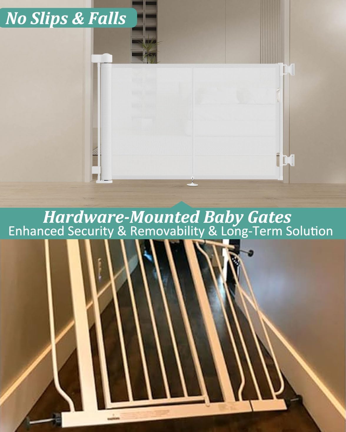 Miumoon 59 inch Reinforced Retractable Baby Gates 34 inch Tall