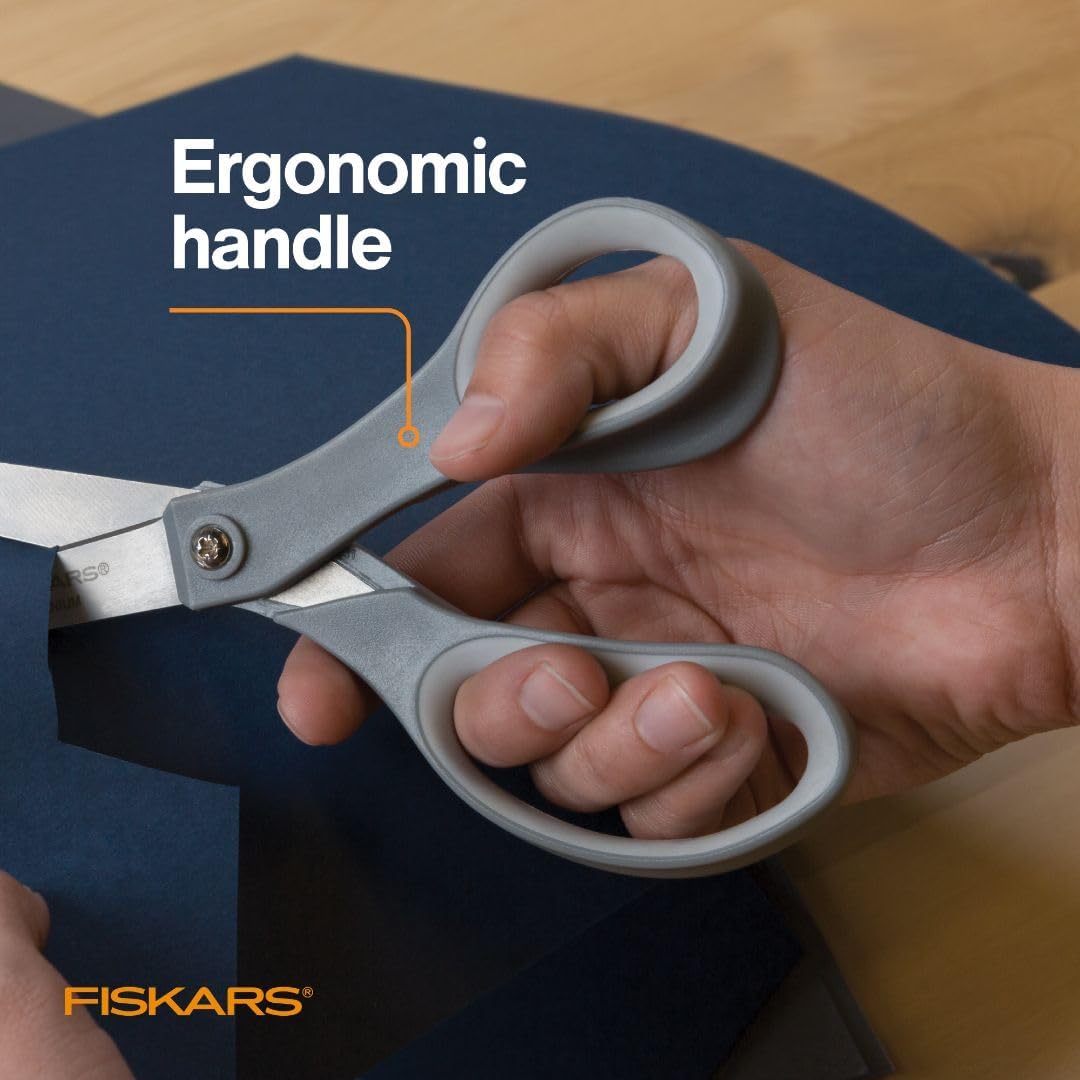 Fiskars 8" SoftGrip Everyday All Purpose Scissors, Office & Crafts, Grey