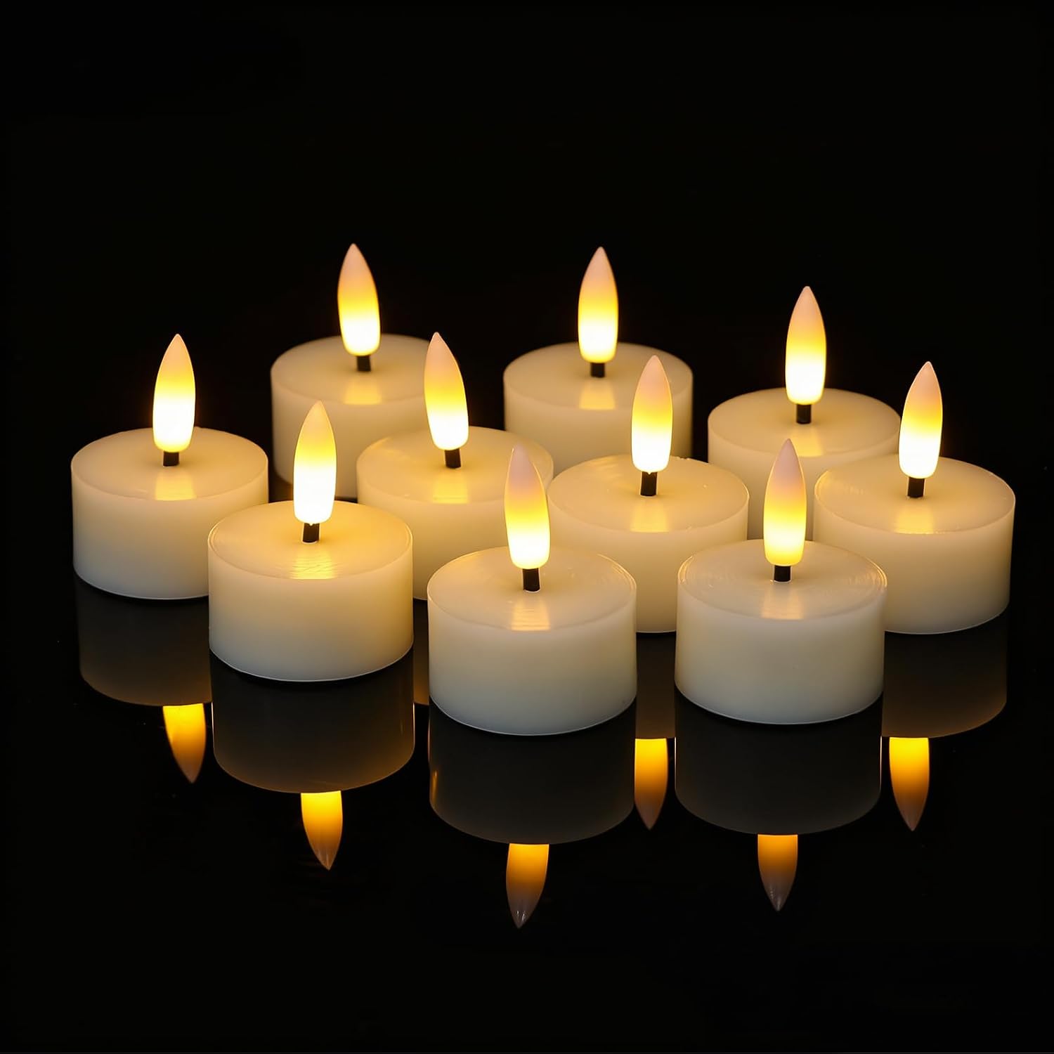 GenSwin Real Wax Flameless Tealight Candles Battery Operated Timer Ivory
