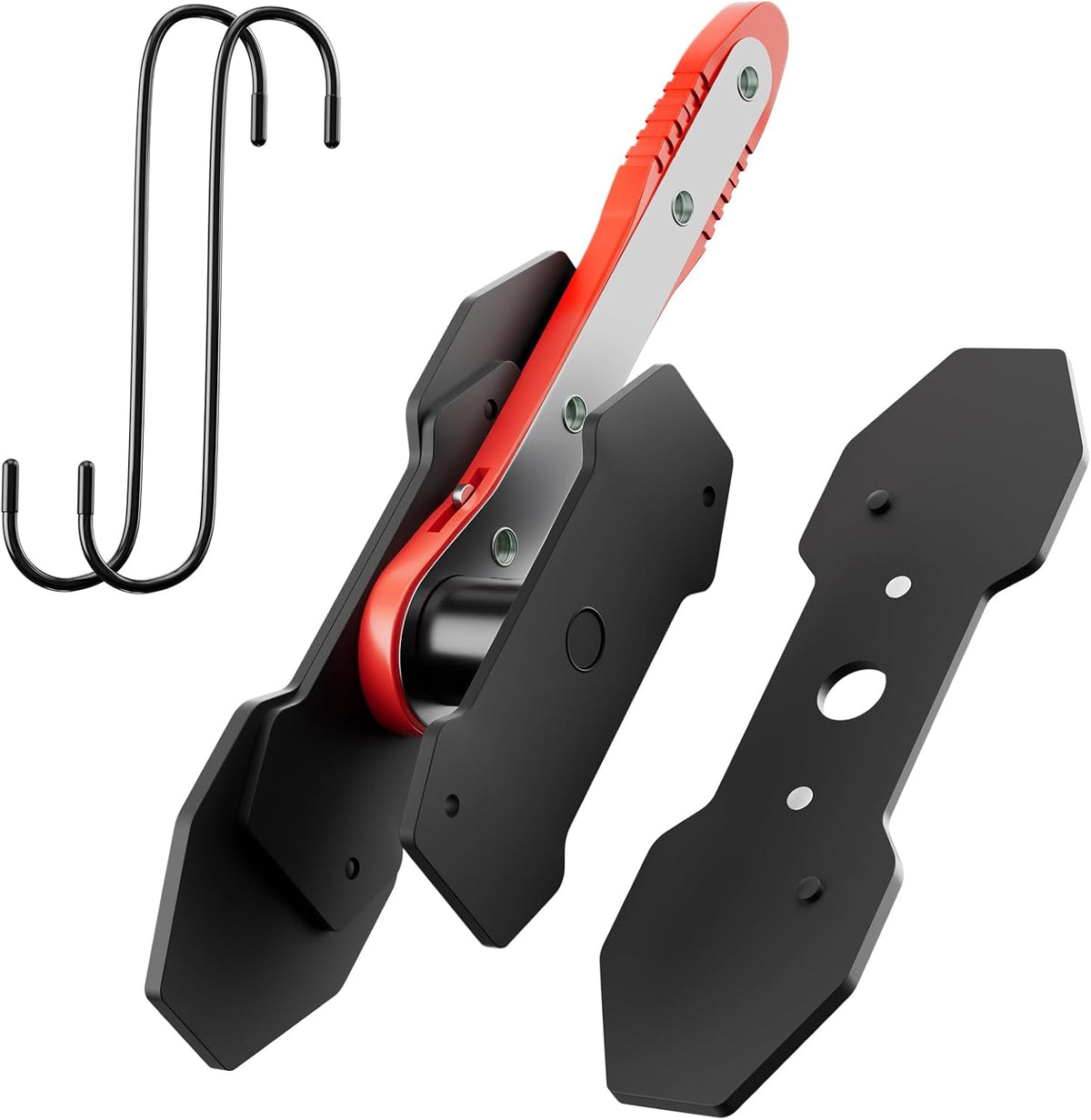 MAYESAR Brake Caliper Compression Tool, Caliper Piston Compressor Tool With Additional 2 pcs Large Steel Plate and 2 Hooks, 360°Adjustable Brake Caliper Tool for Single Twin Quad Piston Calipers (Red)