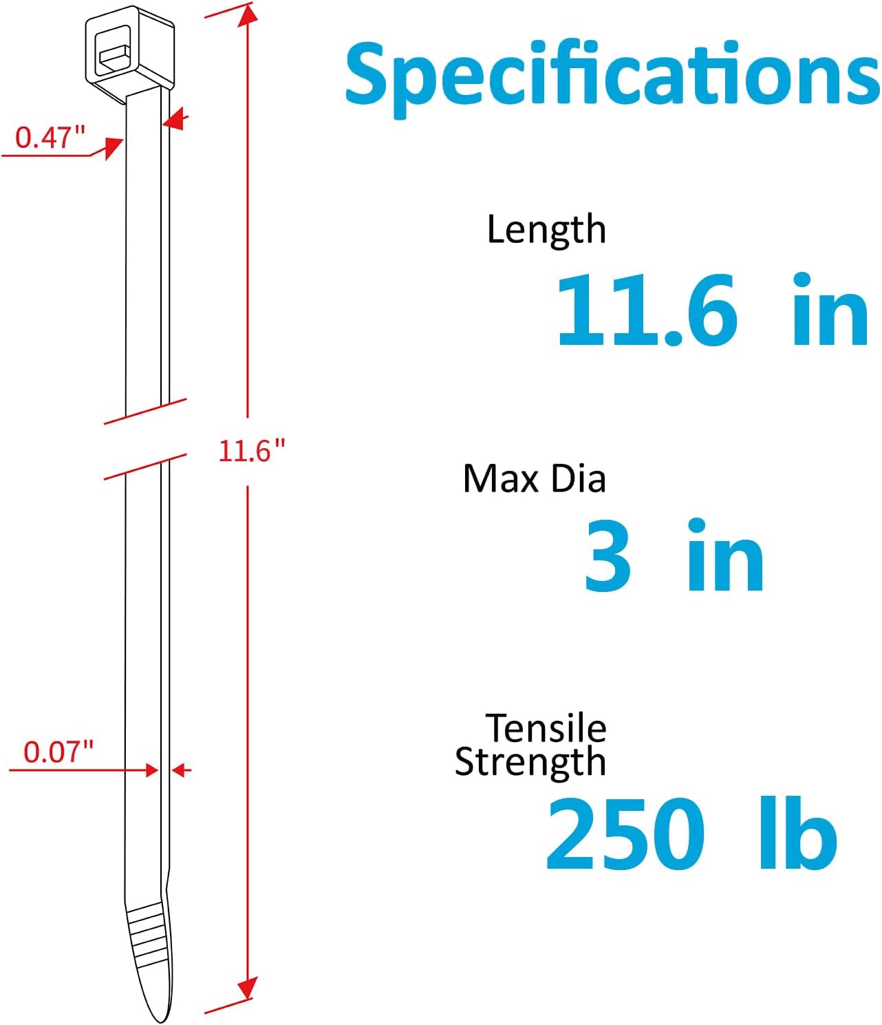 Industrial Zip Ties Heavy Duty with 250 lbs Tensile Strength, 11.6 inch, Electrical Cable Ties Heavy Duty, 50 Pieces, Wide and Thick Zip Ties, by Karoka