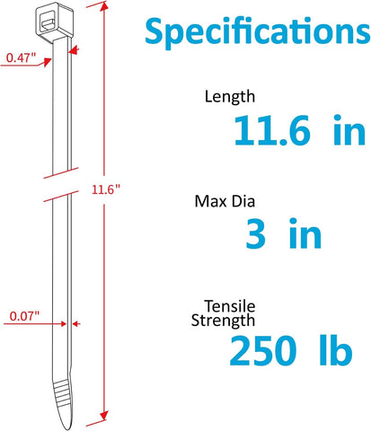 Industrial Zip Ties Heavy Duty with 250 lbs Tensile Strength, 11.6 inch, Electrical Cable Ties Heavy Duty, 50 Pieces, Wide and Thick Zip Ties, by Karoka