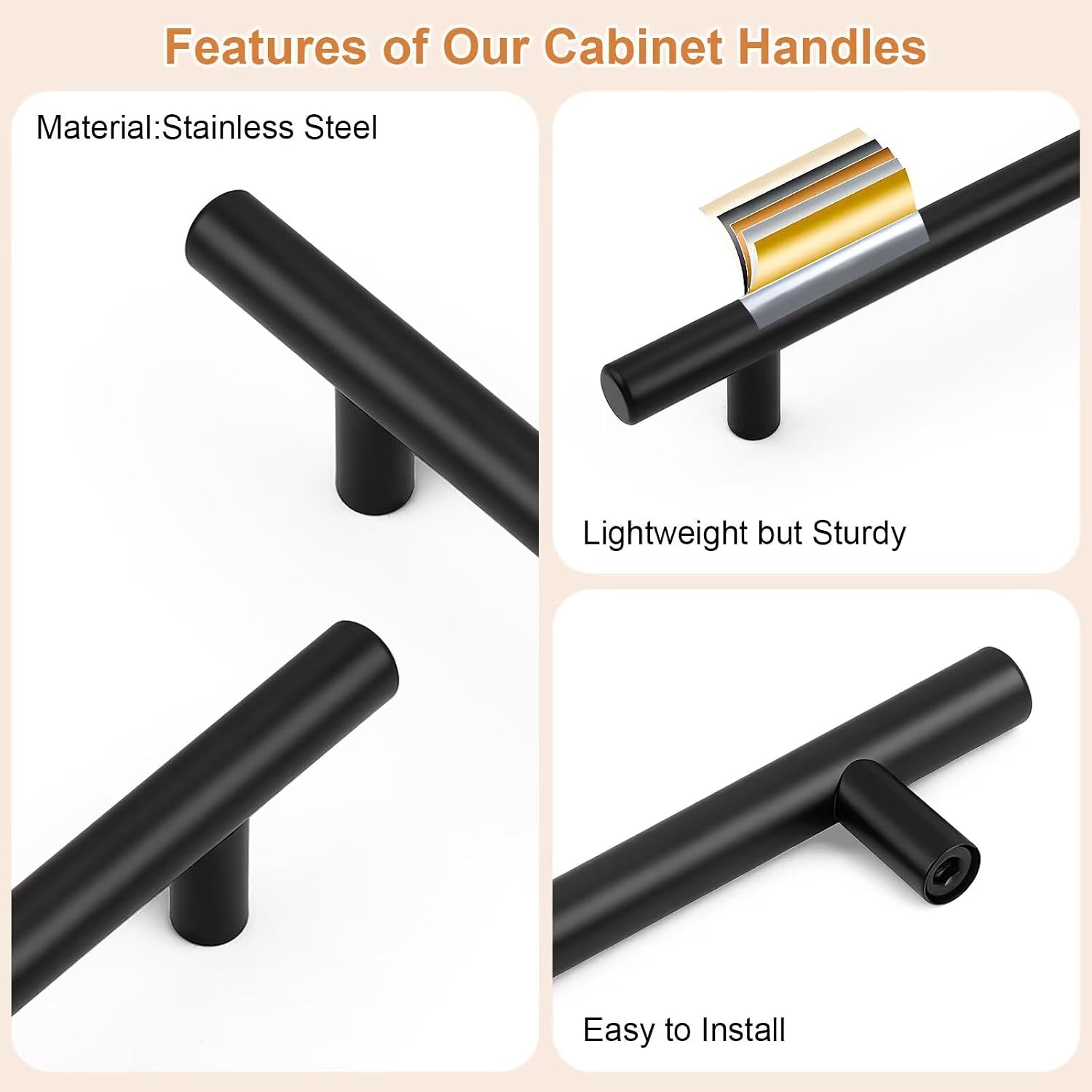 Probrico 25 Pack Holes Centers 7.5Inch(192mm) Black Kitchen Cabinet Pulls,Stainless Steel Dresser Drawer Handles,10inch Length Classic Pull Handle for Cabinets