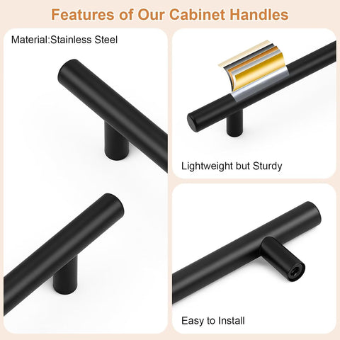 Probrico 25 Pack Holes Centers 7.5Inch(192mm) Black Kitchen Cabinet Pulls,Stainless Steel Dresser Drawer Handles,10inch Length Classic Pull Handle for Cabinets