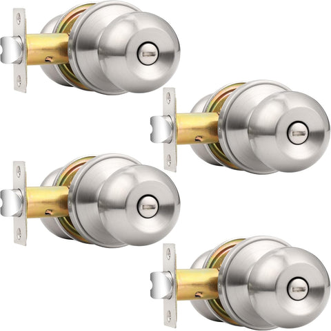 Probrico Interior Door Knobs 4 Pack, Privacy Lock Knob Set Brushed Nickel Finish, Right and Left Handled Round Levers, Modern Hardware for Bedroom Bathroom