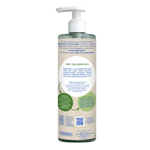 Mustela Certified Organic Micellar Cleansing Water -No-Rinse Natural Water Cleanser w/Olive Oil & Aloe Vera - For Baby, Kid & Adult - Fragrance Free, EWG Verified & Vegan -13.5 oz-Packaging may vary