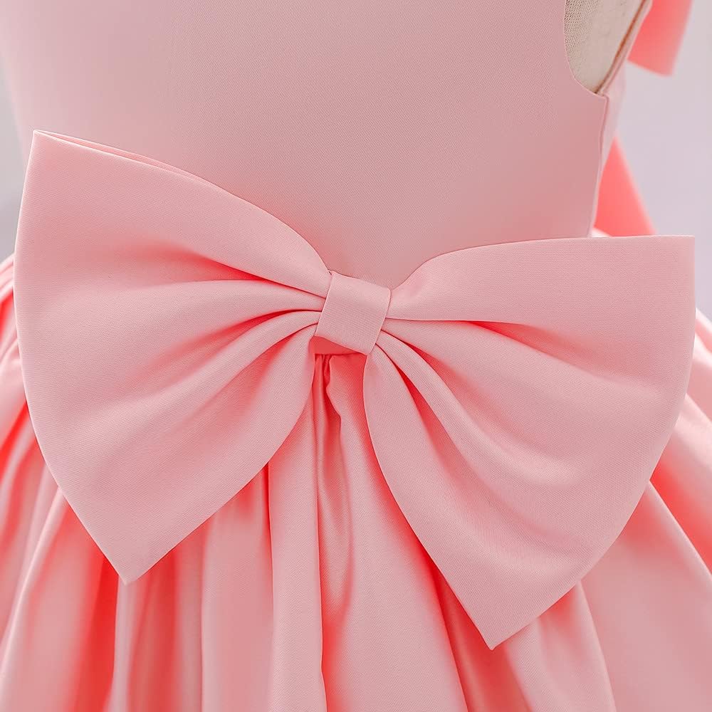 Girl Flower Design Dress Sleeveless Flower Design Princess Wedding Dress for Toddler and Baby Girl