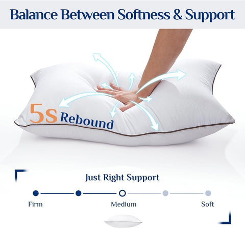 JOLLYVOGUE Pillows Queen Size Set of 4, Cooling and Firm Pillows with Oeko-Tex Certified Down Alternative Filling for Side, Back, and Stomach Sleepers, Hotel Collection