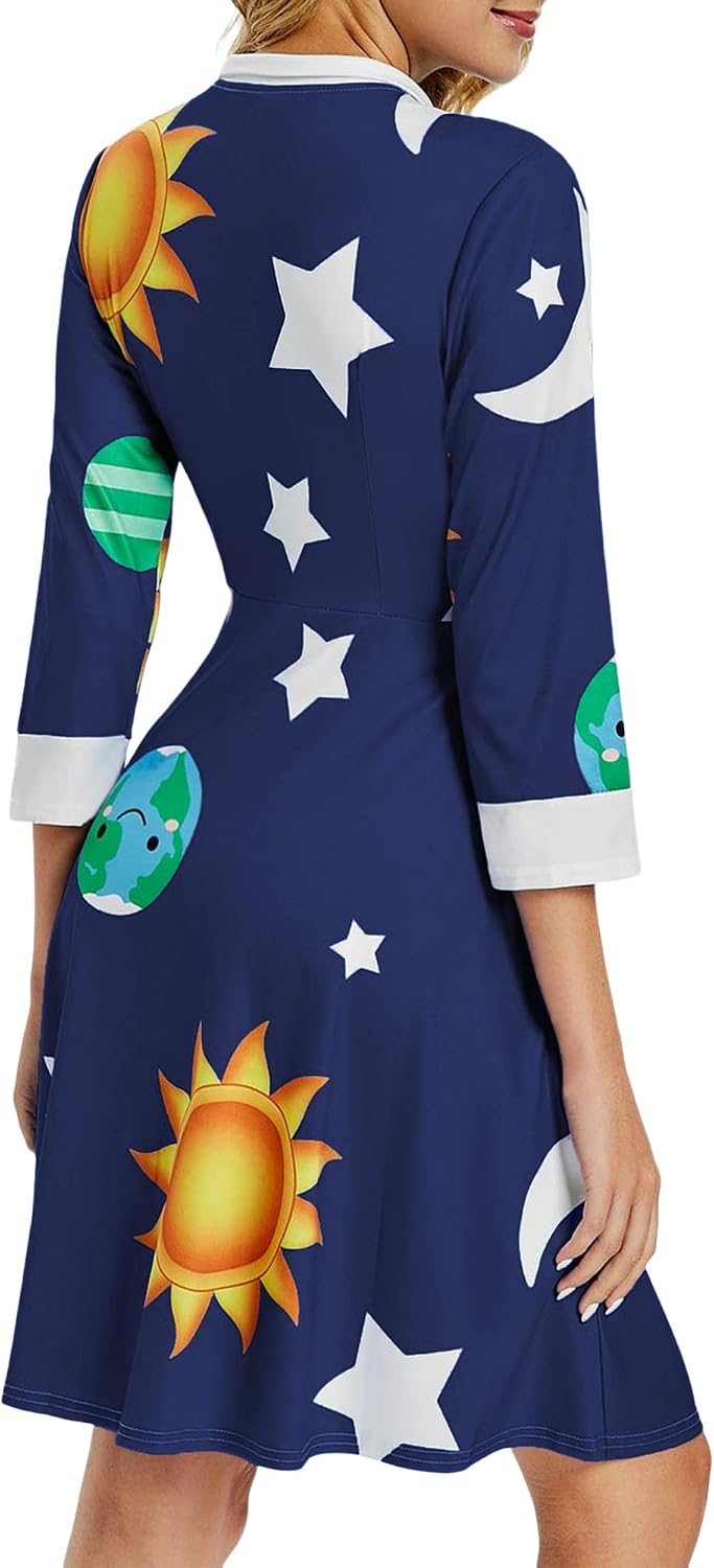 ZEZCLO Halloween Costume Womens Peter Pan Collar Dress Solar System Dresses