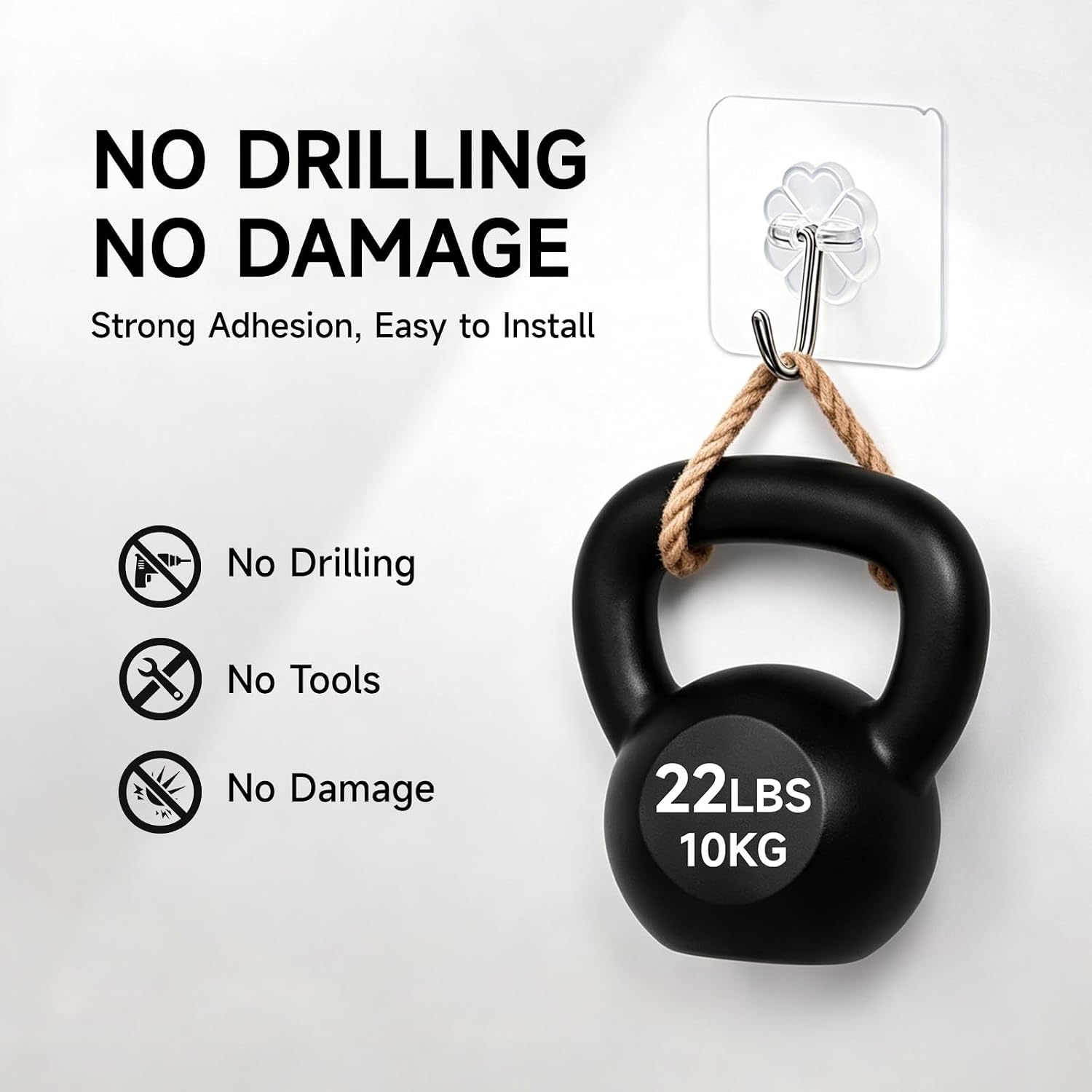 16 Pack Crystal Clear Adhesive Hooks for Hanging, Heavy Duty 22lb