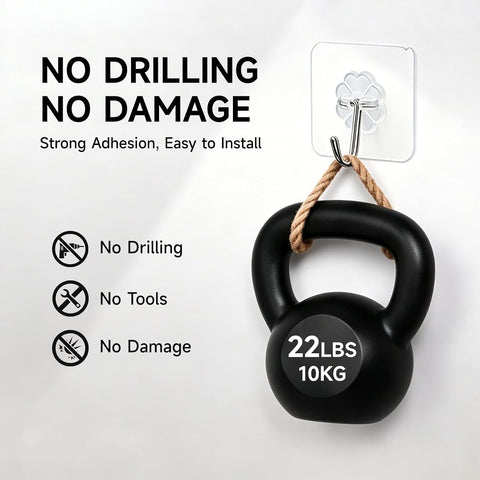 16 Pack Crystal Clear Adhesive Hooks for Hanging, Heavy Duty 22lb