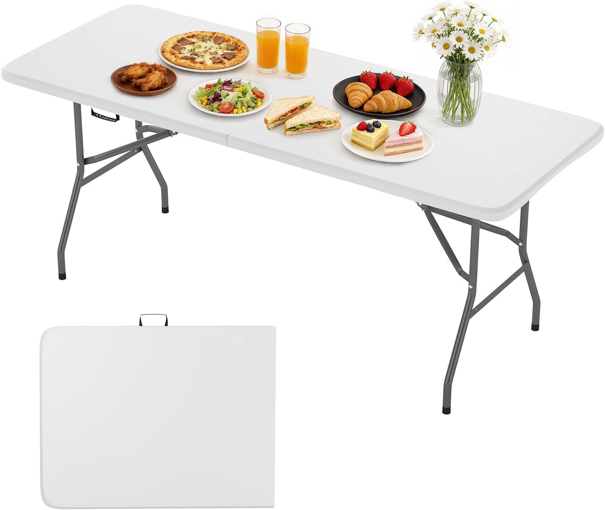 BestOffice | 6FT Folding Table | White | Portable Plastic Table