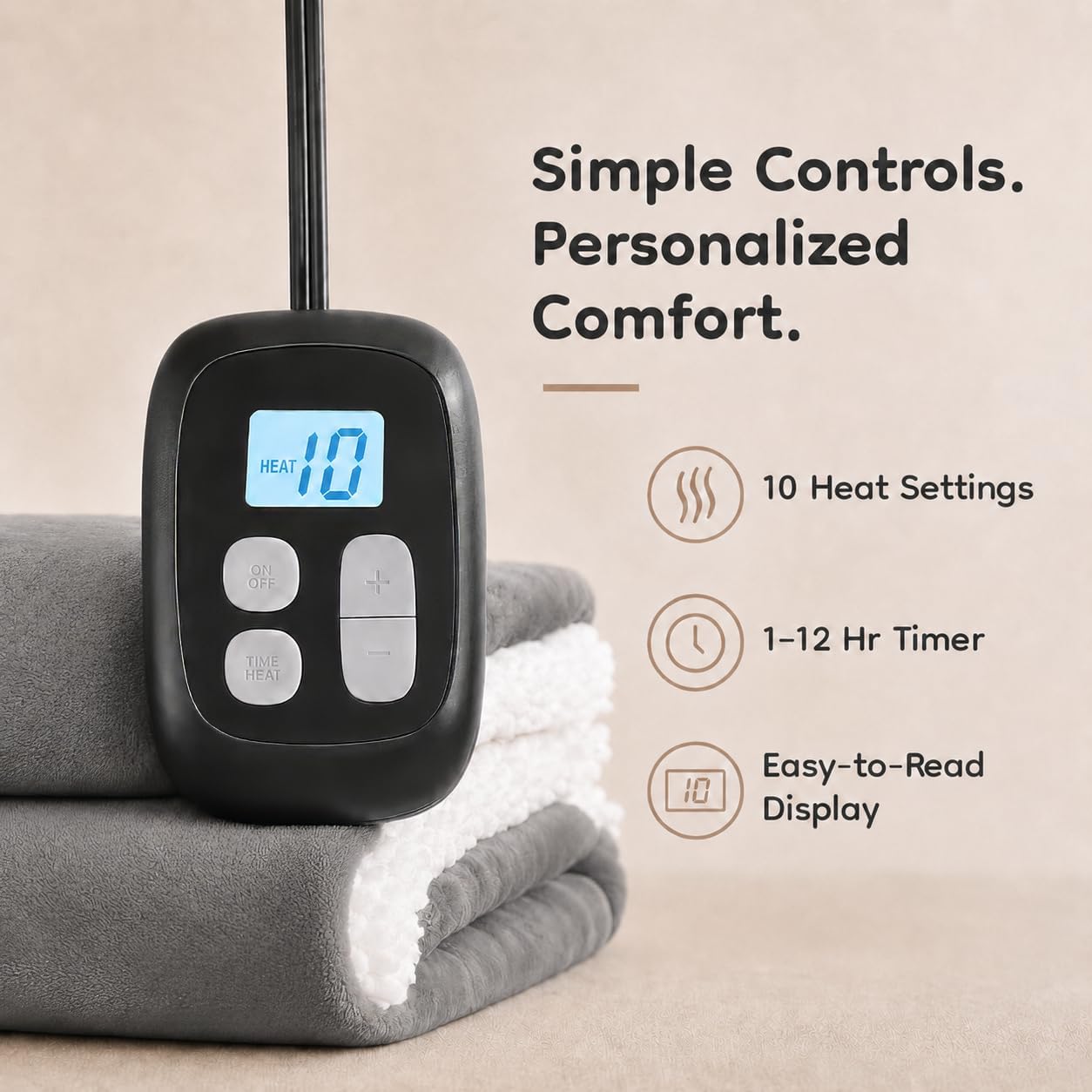 LaffyLo Electric Heated Blanket Full Size 72"x 84", Flannel & Sherpa for Bed, Sofa and Couch, ETL Certified, 10 Heat Settings, 1-12H Timer, Overheat Protection, Machine Washable, Light Grey