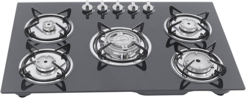 30" Built-in Gas Cooktop 5 Burner, Tempered Glass LPG/NG Dual Fuel, High Efficiency Stove with Easy-Clean Surface for Home & Commercial Use