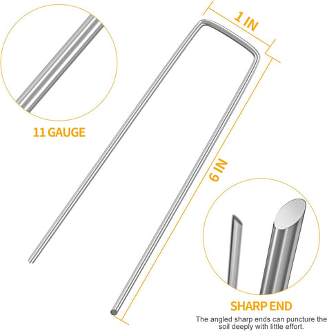 6 inch 50 Pack Landscape Staples, Tent Stakes, Plant Cover Spikes
