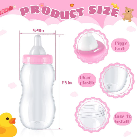 Tessco for you 2 Pcs 15in Jumbo Baby Bottle Bank Baby Shower, Pink