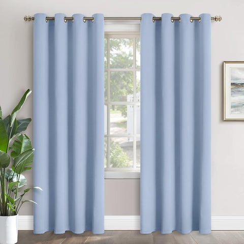 YoungsTex Light Blue Blackout Curtains 84 Inches Long for Living Room - Thermal Insulated with Grommet Darkening Window Treatments Privacy for Kids Boy Nursery Bedroom, 2 Panels, 52 x 84 Inch