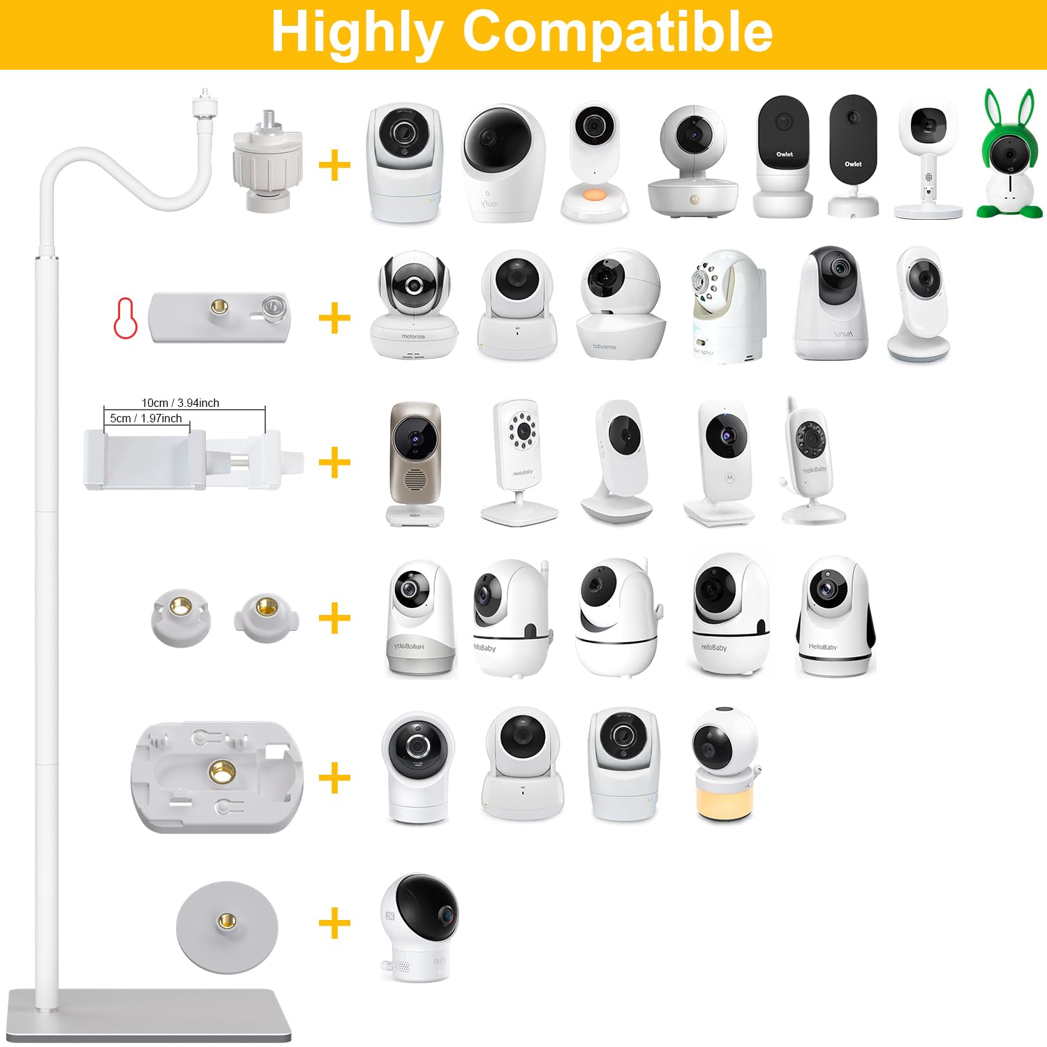 iTODOS Baby Monitor Floor Stand Holder Mount Compatible with HelloBaby HB6550/6560,Infant Optics DXR-8 Pro,Nanit Pro & Flex Stand,VTech VM819/VM901,Momcozy,Owlet,eufy,Babysense,Motorola