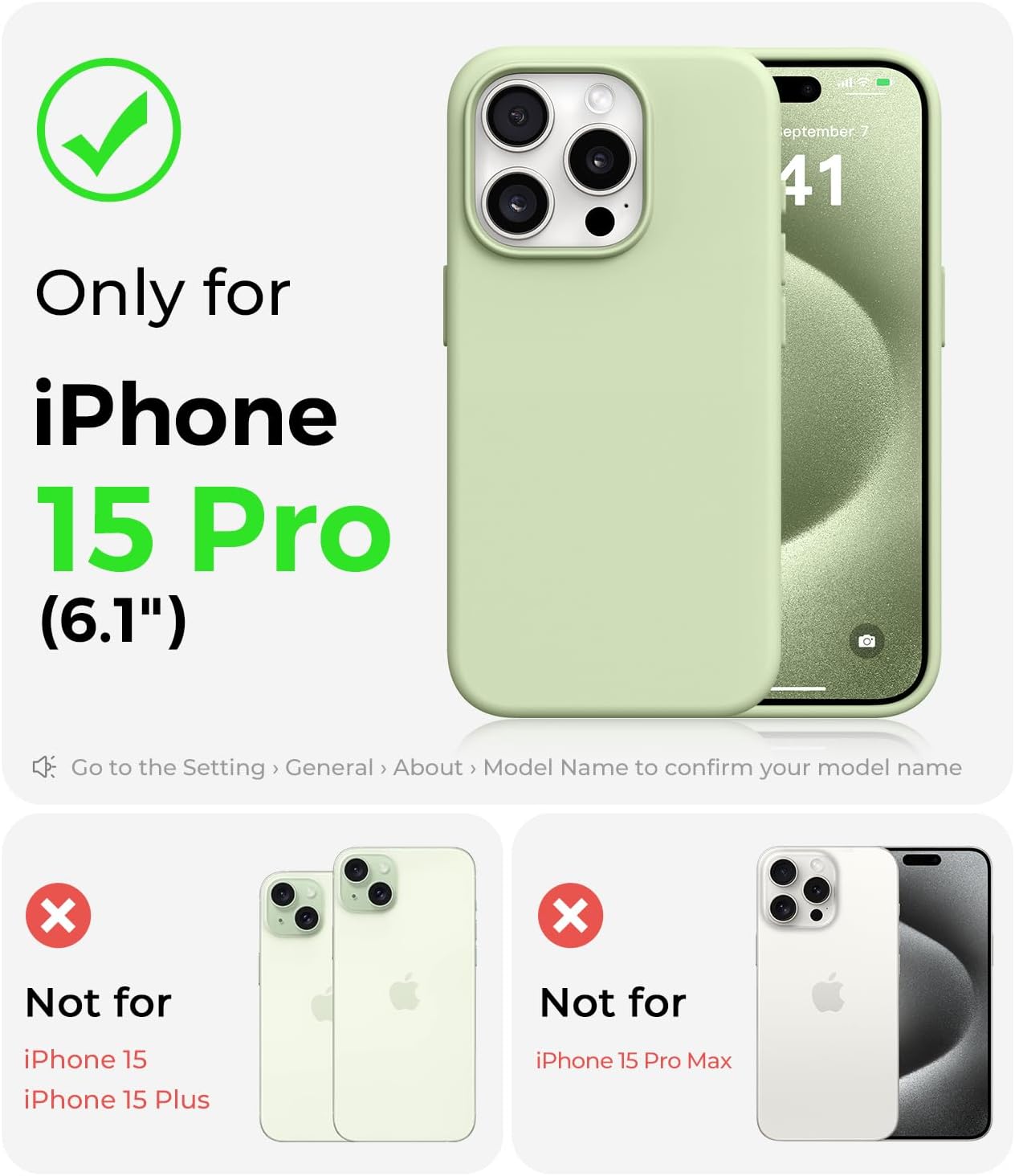 AOTESIER Compatible with iPhone 15 Pro Case, Full Body Food-Grade Silicone Wear-Resistant, Anti-Drop Protection with Soft Anti-Scratch Microfiber Lining Phone Case, Light Green
