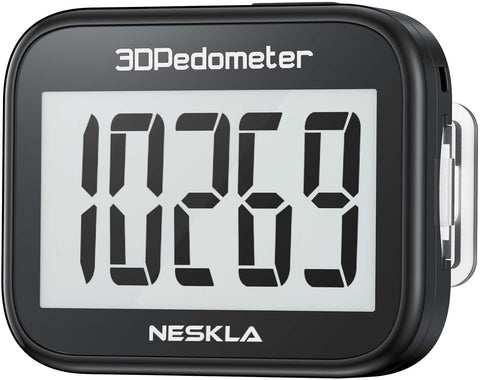 NESKLA 3D Pedometer, Simple Step Counter with Large LCD Display for Walking