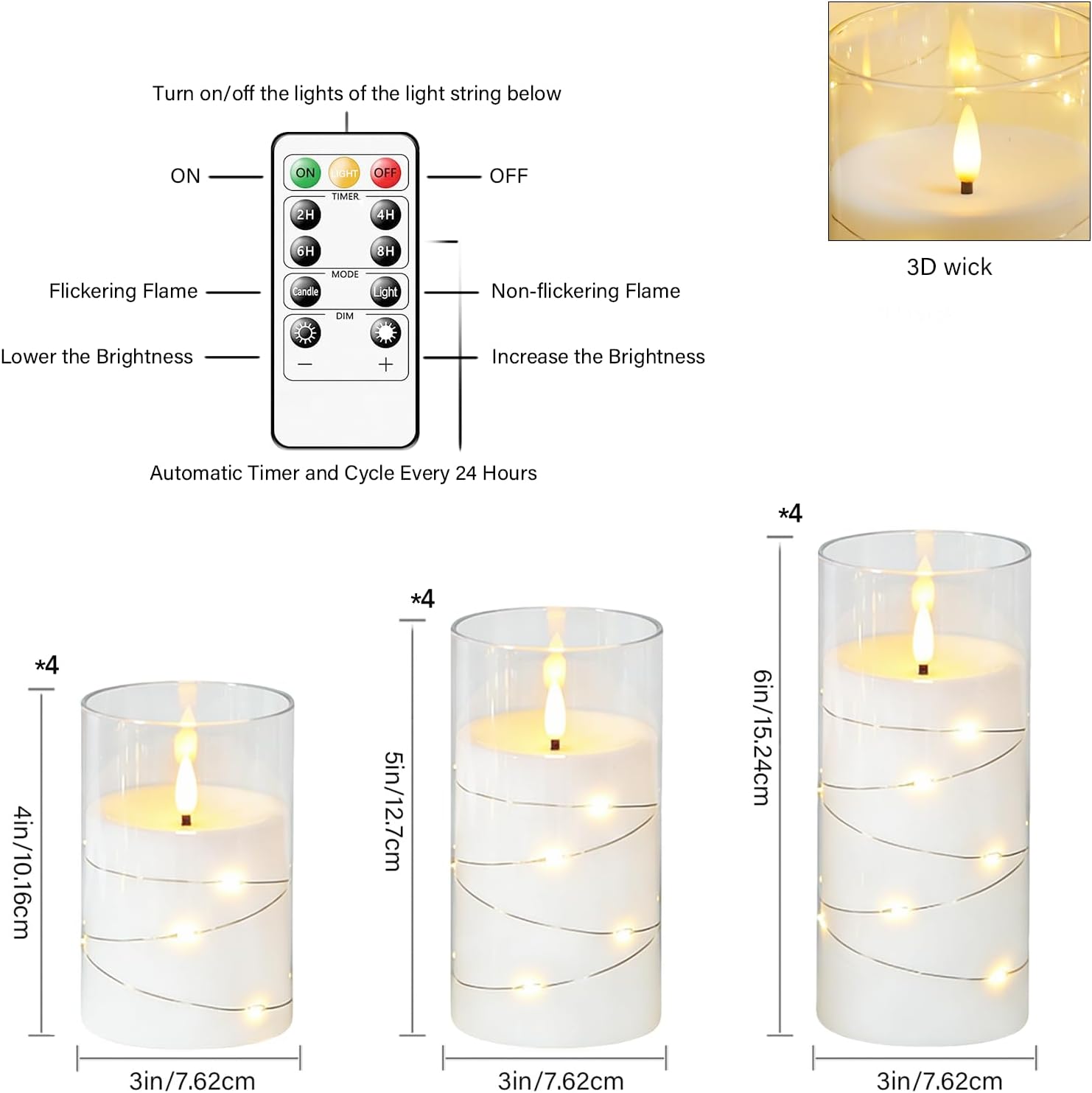 kakoya Flameless LED Candles with Timer 12 Pc Flickering Flameless Candles for Romantic Ambiance and Home Decoration Stable Acrylic Shell,with Embedded Star String，Battery Operated Candles(White)