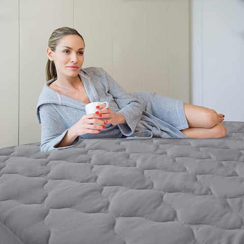 Queen Mattress Protector Pad Waterproof, Bed Cover 14" Deep Pocket, Gray