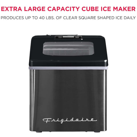 Frigidaire Ice Maker EFIC452, Countertop Stainless Steel Ice Maker with Transparent Window, Clear Ice Cube Maker with 40 lbs. Capacity, Ice Maker Machine – 14.8" D x 11" W x 14.1" H (Black)