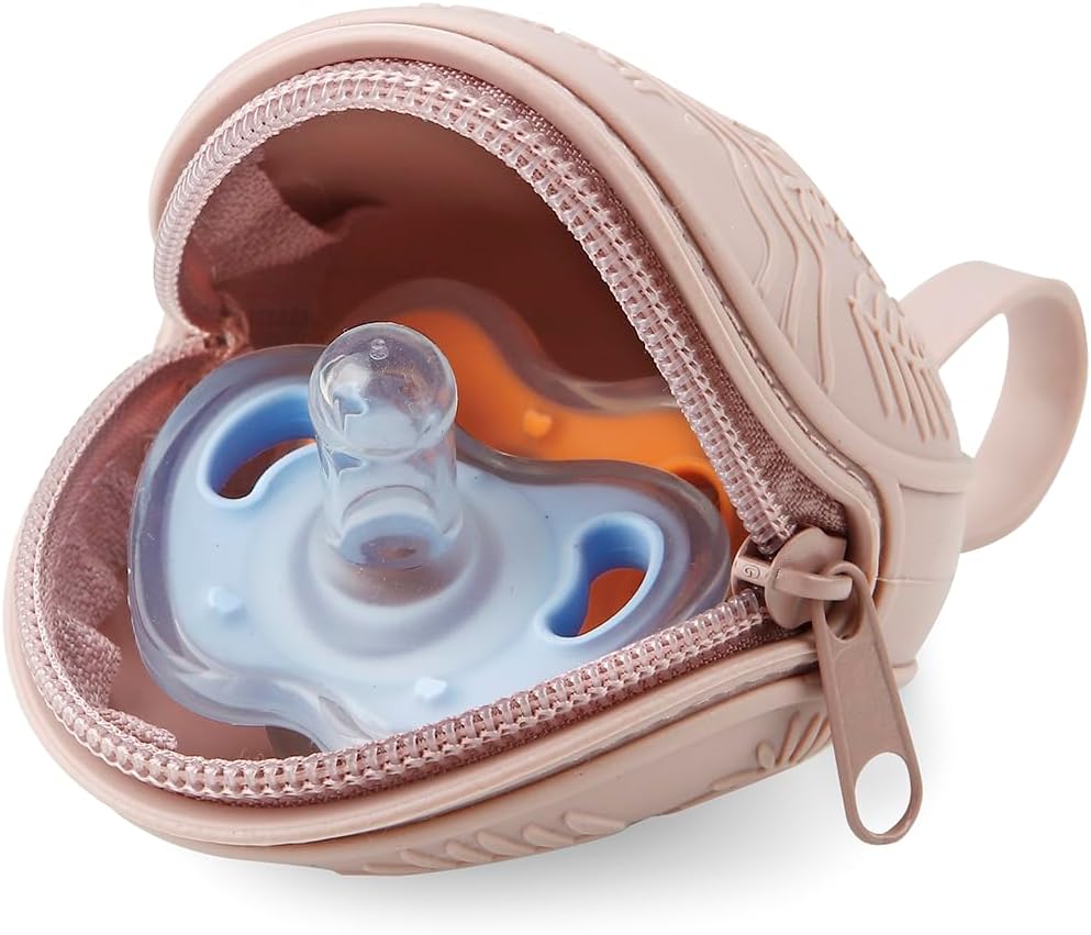 PandaEar 3 Pack Silicone Pacifier Holder Case, Portable Travel Pacifier Pouch for Newborns, BPA-Free Silicone Pacifier Storage Container for Boys & Girls (Pink)