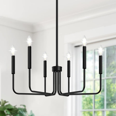 Black Chandelier, 6-Light Farmhouse Chandelier for Dining Room Lighting Fixtures Hanging, Industrial Modern Chandelier for Bedroom, Foyer, Hall, Kitchen, Living Room, Entryway (No Assembly Required)