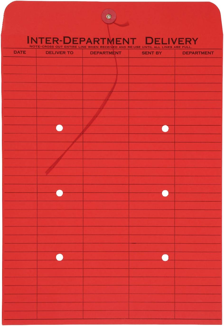 Quality Park Interdepartment String & Button Closure Envelopes, 10" x 13", 1-Sided Narrow Rule, Red, Box of 100 (QUA63574)