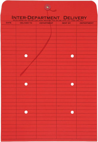 Quality Park Interdepartment String & Button Closure Envelopes, 10" x 13", 1-Sided Narrow Rule, Red, Box of 100 (QUA63574)
