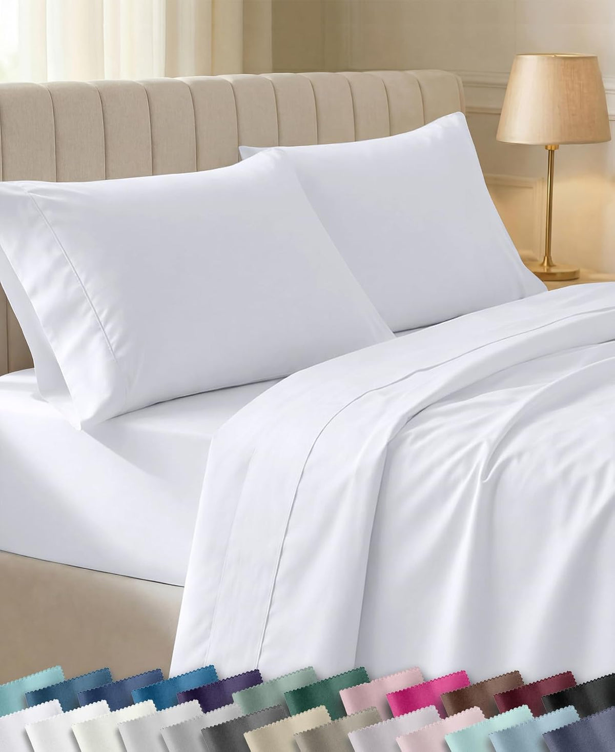 California Design Den Soft 100% Cotton Sateen Queen Bed Sheets Set, White