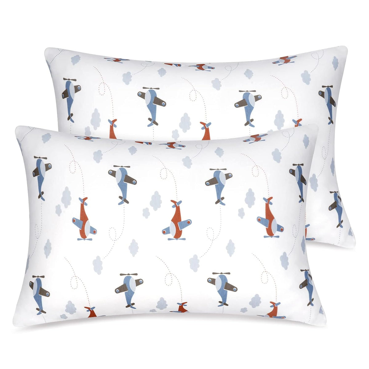 Zenssia Organic Cotton Toddler Pillow Case 13x18 Inches, 2 Pack, Airplane