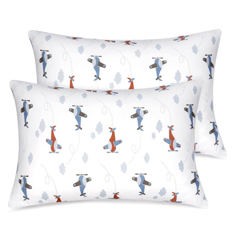 Zenssia Organic Cotton Toddler Pillow Case 13x18 Inches, 2 Pack, Airplane