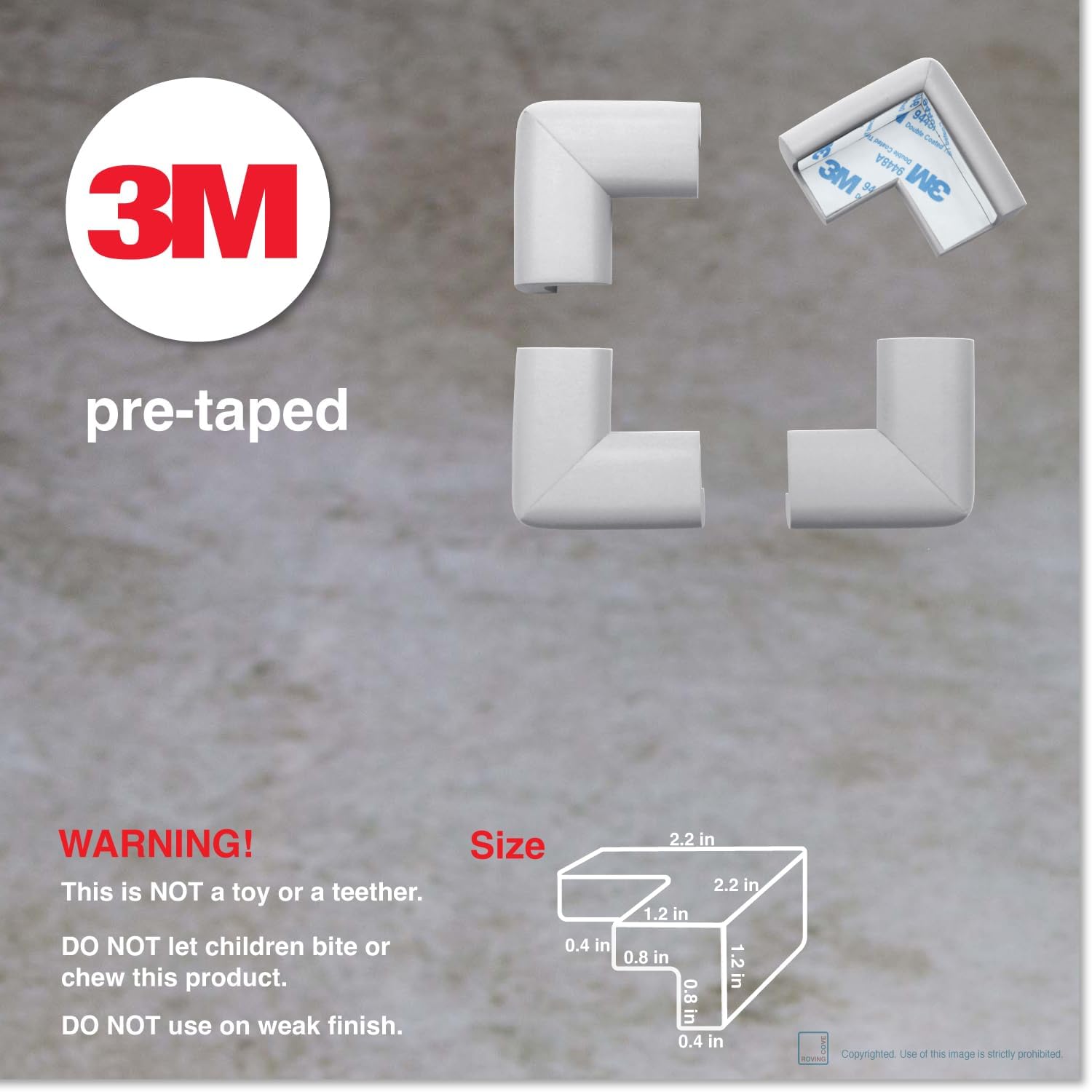 Roving Cove Baby Proof Corner Protector, Pre-Taped, 12 Large Corners