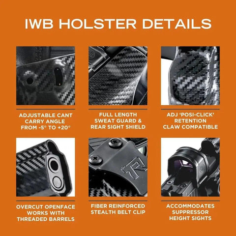 Rounded IWB Holster - Inside Waistband Concealed Carry, American Made, Concealment Express, Carbon Fiber Black Kydex, Optics Ready, Fits: