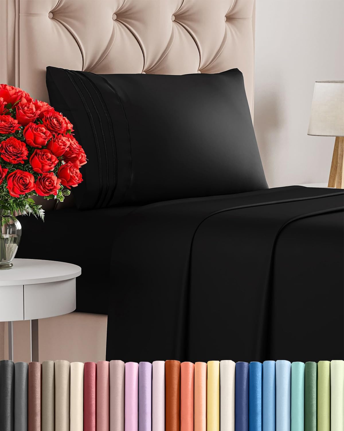 Twin Size 3 Piece Sheet Set - Comfy Breathable & Cooling Sheets - Black