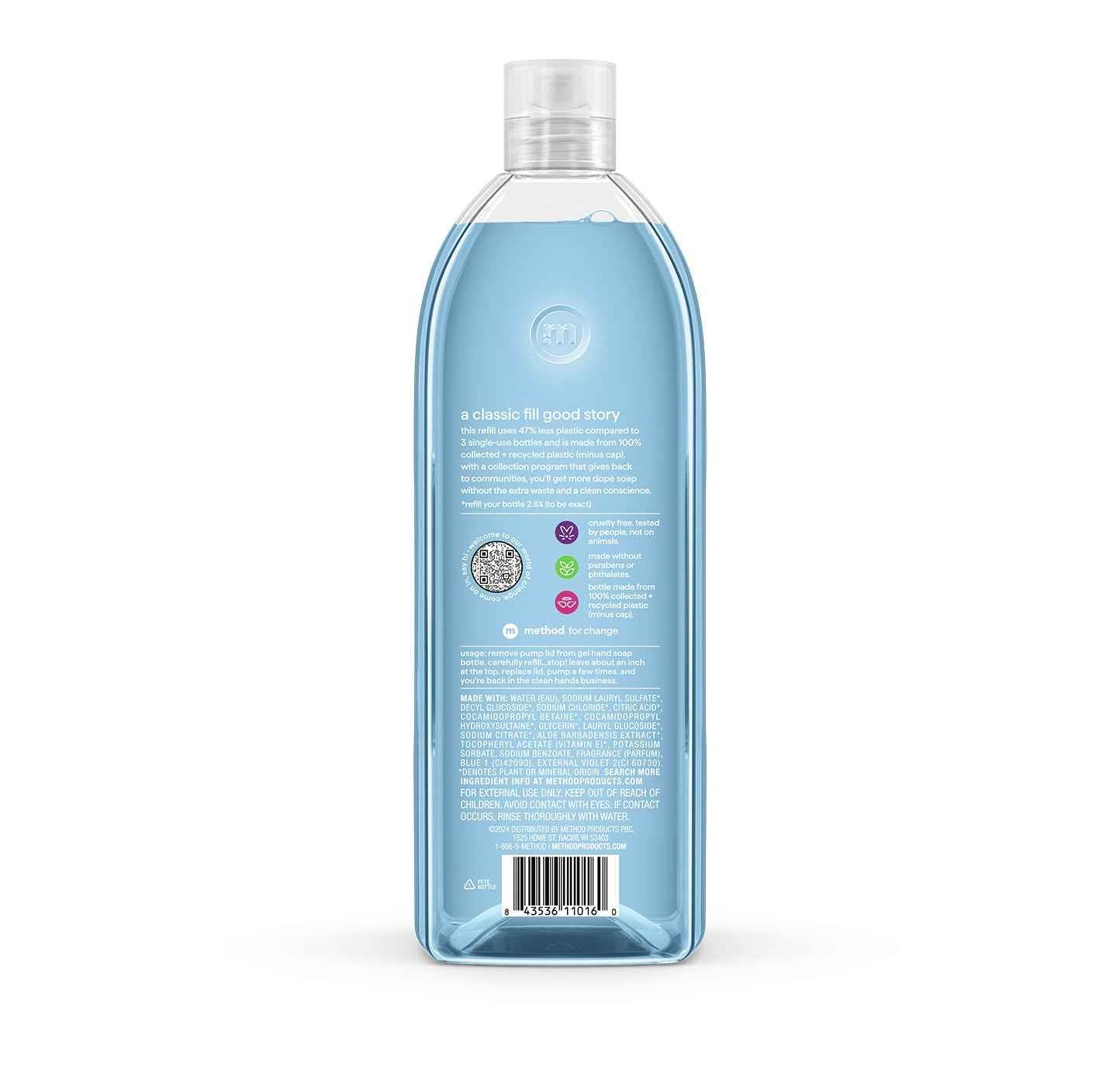 method Gel Hand Wash Refill, Sea Minerals, 34 fl oz, 4 pack | Refills Up to 3X, Hydrates & Softens Skin, Designed for Gentle Everyday Cleansing, With Notes of Bergamot, Lemon & Rosemary