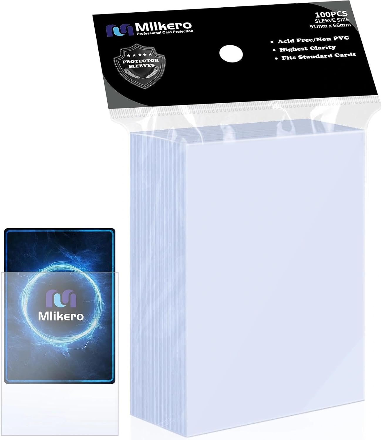 Mlikero 100 Count Card Sleeves, Clear Soft Trading Card Sleeves, Polypropylene (PP), Fit for MTG, TCG, Baseball, Football, Game Cards