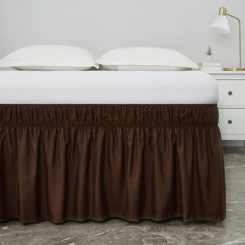 MEILA Wrap Around Elastic Bed Skirt for Queen & King Beds, 16" Drop, Brown