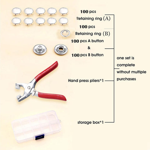 GTAAOY 9.5 mm Metal Snap Buttons with Snap Pliers, 100 Sets / 400 pcs