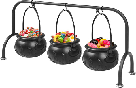 Halloween Decorations, Set of 3 Witches Cauldron Candy Serving Bowl on Rack