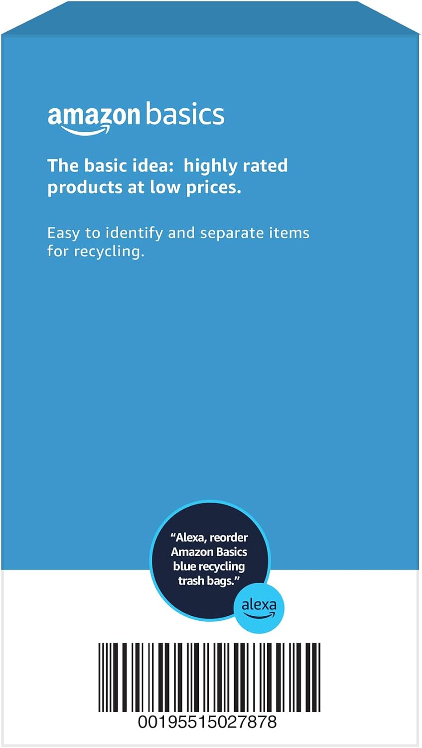 Amazon Basics Blue Recycling Drawstring Trash Bags, Tall Kitchen, Unscented, 13 Gallon, 60 Count (Pack of 6)