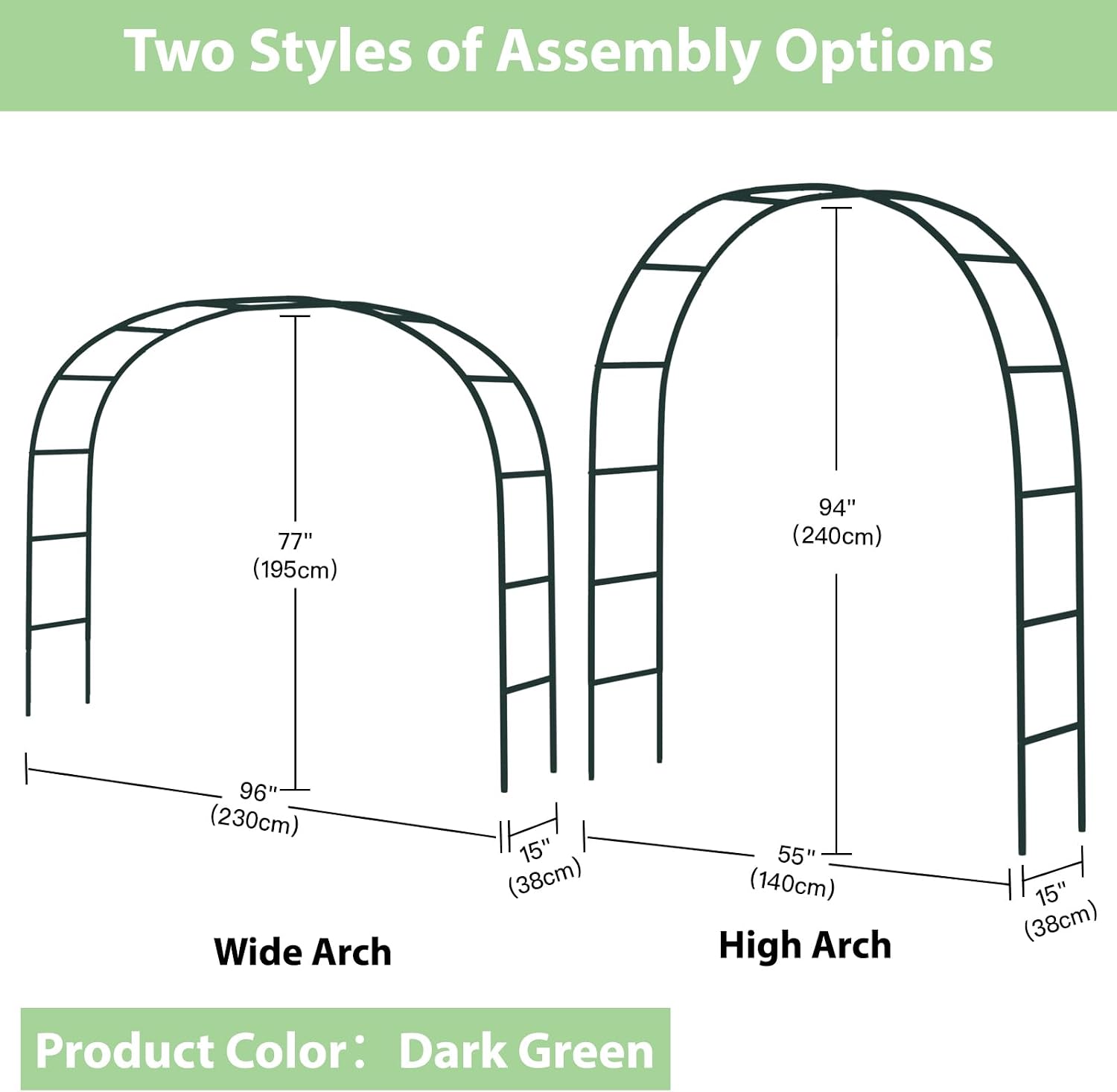 RUBFAC 7.8ft Garden Arch, Metal Trellis for Climbing Plants Outdoor