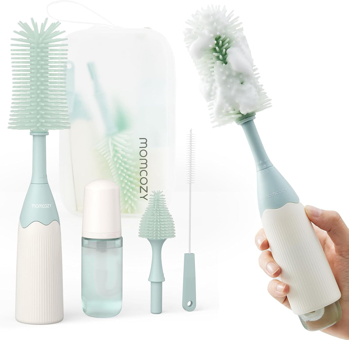 Momcozy Baby Bottle Brush Kit, Push-Press Foam Design, Green