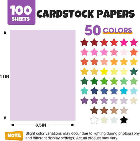 TUXIYA 100 Sheets 8.5" X 11" Colored Cardstock, 50 Colors Card Stock