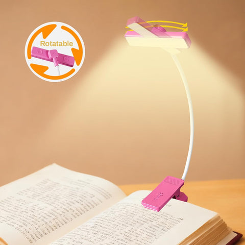 VAVOFO 24 LEDs Rotatable Book Light, Rechargeable Clip Reading Lamp, Rose